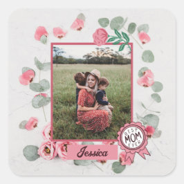 Beste moeder ooit badge Naam foto Vierkante Sticker