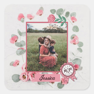 Beste moeder ooit badge Naam foto Vierkante Sticker