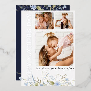 Beste Moeder ooit Blauw Wild Floral Foto Moederdag Folie Uitnodiging