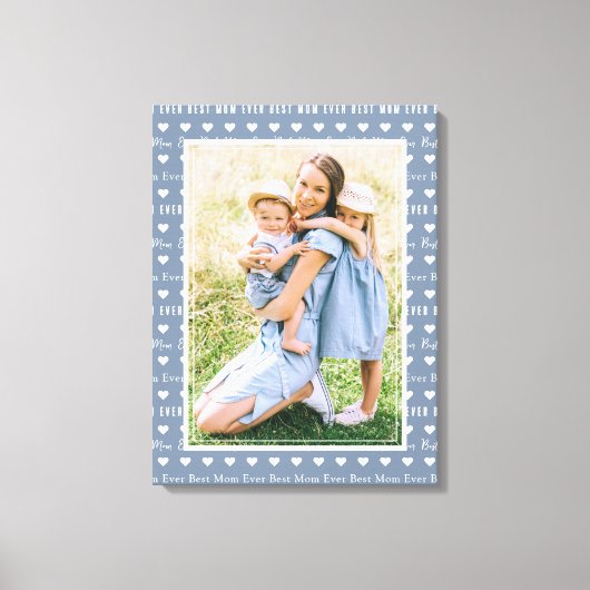 Beste moeder ooit blauwe foto harten canvas afdruk (Voorkant)