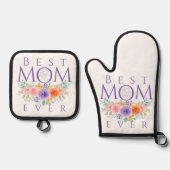 Beste moeder ooit bloeit, Moederdag Quote Ovenwant & Pannenlap Set (Voorkant)