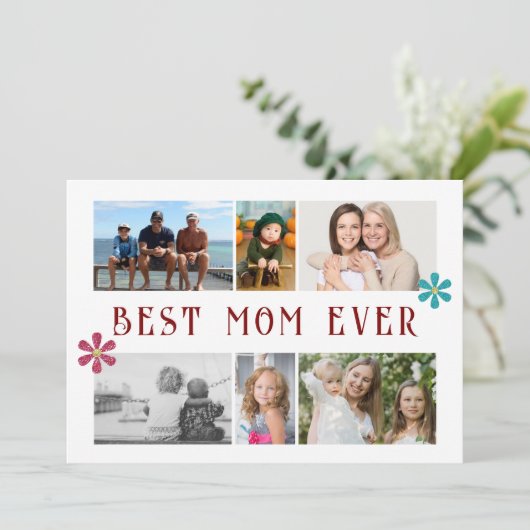 Beste Moeder Ooit Bloem 6 Foto Collage Moederdag Feestdagenkaart (Staand voorkant)