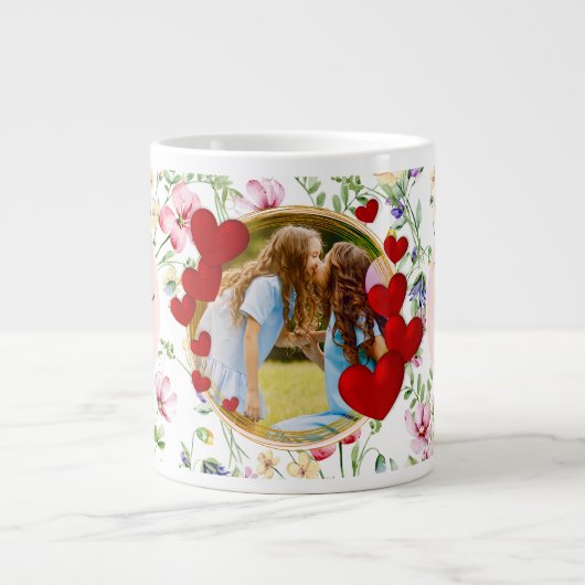 Beste Moeder Ooit Bloem Foto Moederdag Grote Koffiekop (Voorkant)
