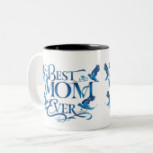 Beste moeder ooit - Bloemen en Bluebird Moederdag Tweekleurige Koffiemok (Voorkant links)