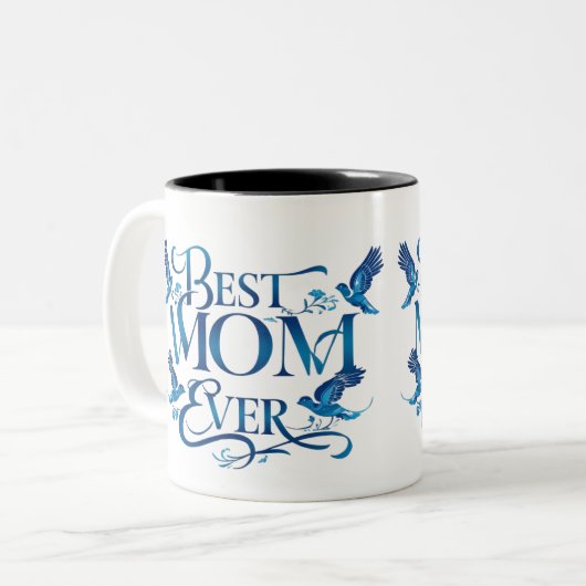 Beste moeder ooit - Bloemen en Bluebird Moederdag Tweekleurige Koffiemok (Voorkant links)