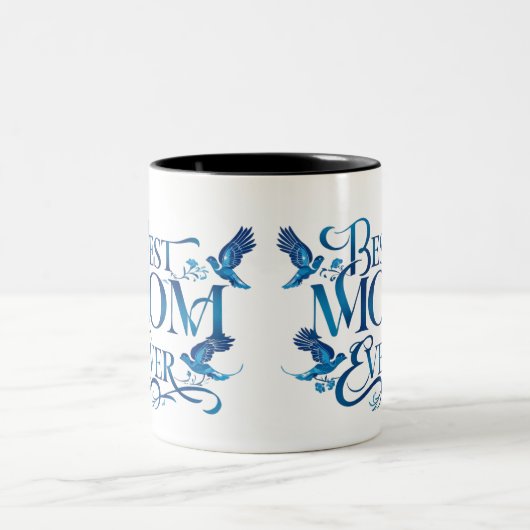 Beste moeder ooit - Bloemen en Bluebird Moederdag Tweekleurige Koffiemok (Center)