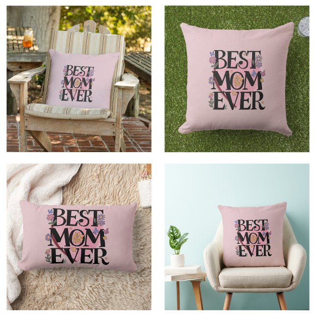 Beste moeder ooit bloemen en roze hart kussen (Best Mom Ever Flowers And Pink Heart Pillow)