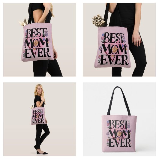 Beste moeder ooit bloemen en roze hart tote bag