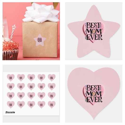 Beste moeder ooit bloemen en roze hart vierkante sticker