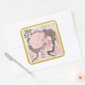 Beste Moeder Ooit Bloemen Goud Lijst Naam Vierkante Sticker (Envelop)