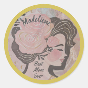 Beste Moeder Ooit  Bloemen Goud Lijst Ronde Naam Sticker