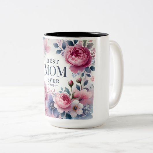 Beste moeder ooit Bloemen Mok - Elegante pioen & p (Voorkant rechts)