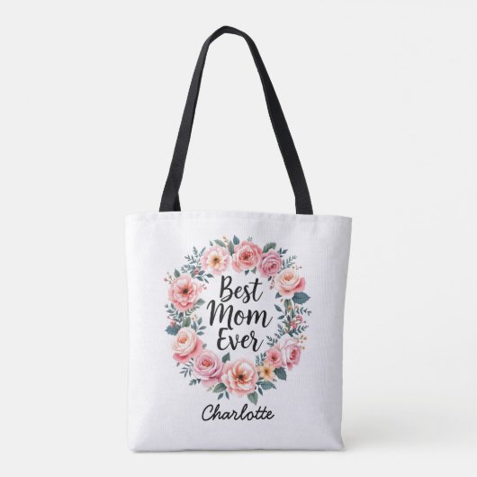 Beste moeder ooit | bloemenkrans | Schattigee Moed Tote Bag (Achterkant)