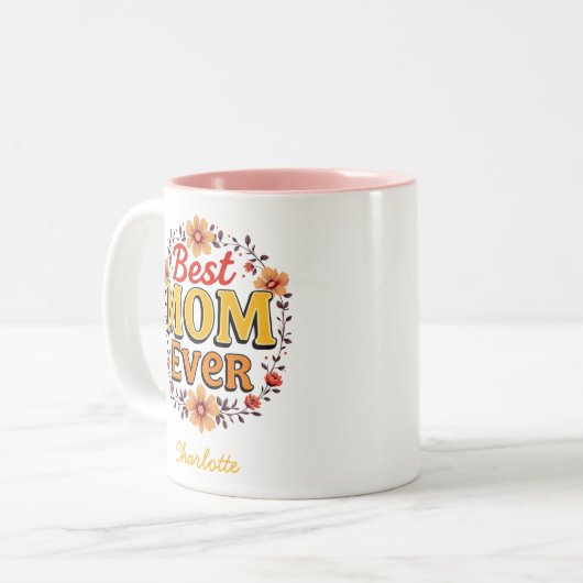 Beste moeder ooit Bloemenkrans | Schattigee Moeder Tweekleurige Koffiemok (Voorkant links)