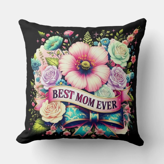 Beste Moeder Ooit Bloemenkussen – Vintage Roos Kussen (Voorkant)