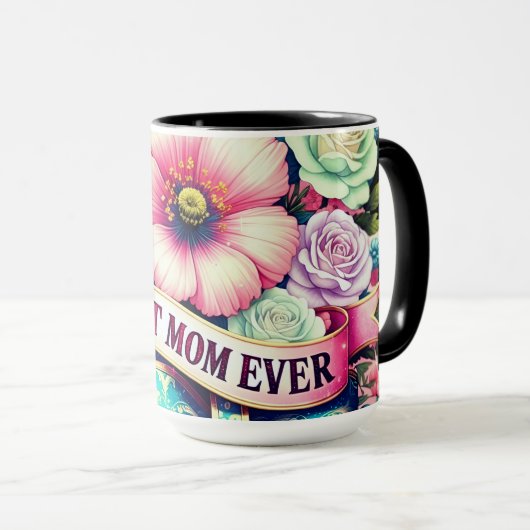 Beste Moeder Ooit Bloemenmok – Vintage Rozen Mok (Voorkant rechts)