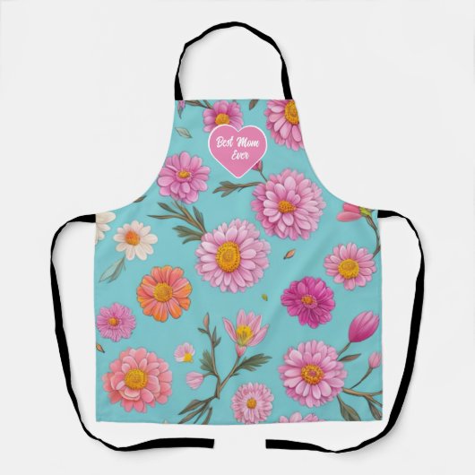 Beste Moeder Ooit bloemenwitte madeliefjes roze bl Schort (Voorkant)