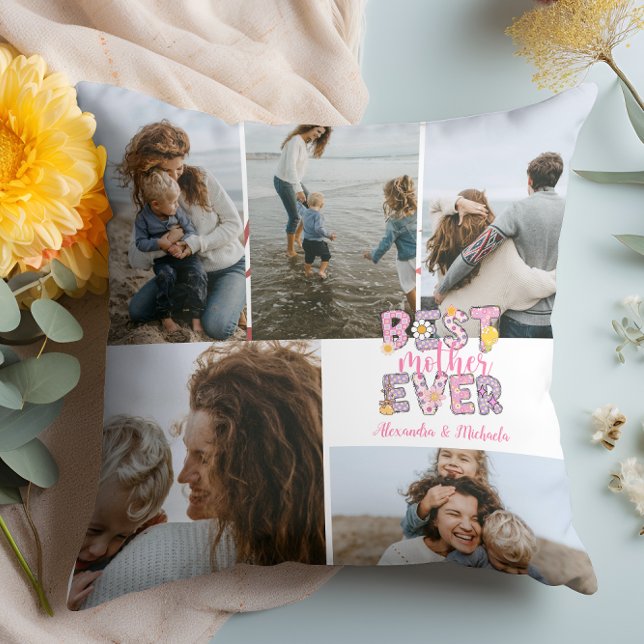 Beste Moeder Ooit Bloemrijke 5 Foto Collage Kussen (Creator heeft geüpload)