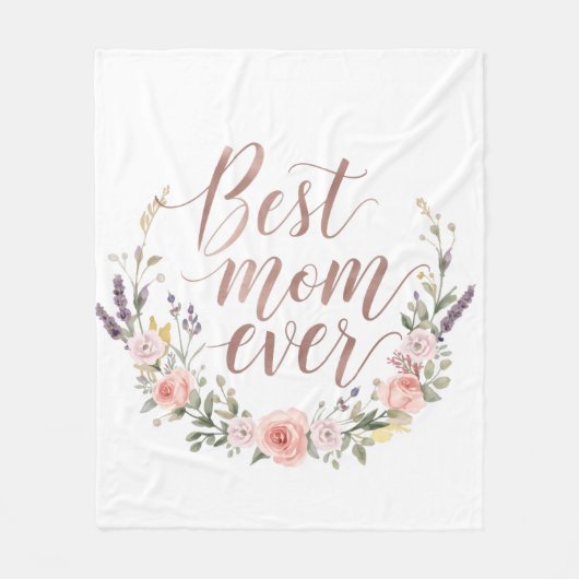 Beste Moeder Ooit – Bloemrijke Calligrafie Fleece Deken (Voorkant)