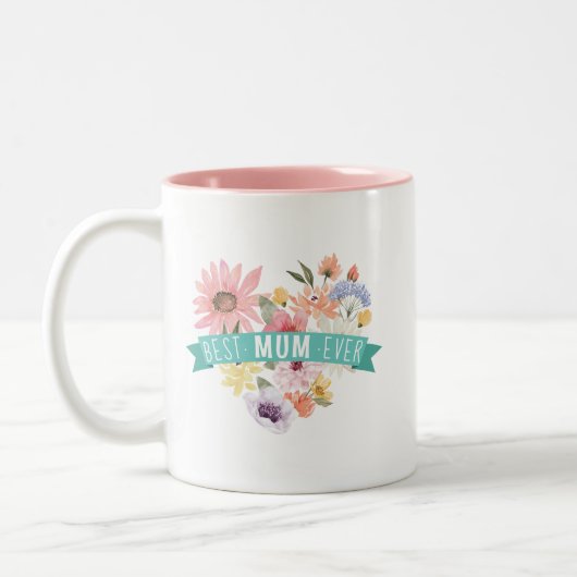 Beste moeder ooit | Blooming Wildbloemen Hart Foto Tweekleurige Koffiemok (Links)