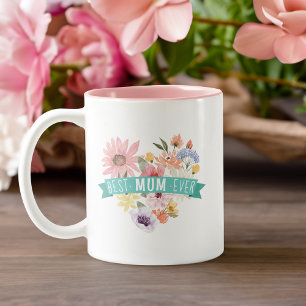 Beste moeder ooit Blooming Wildbloemen Hart Foto Tweekleurige Koffiemok