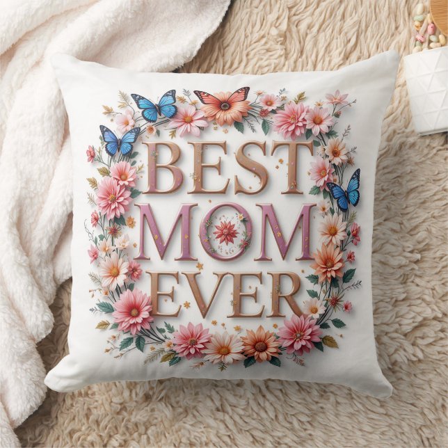 Beste moeder ooit citeren vlinders en bloemen kussen (Deken)