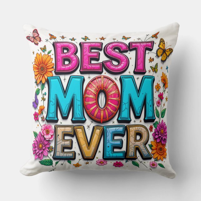 Beste moeder ooit citeren vlinders kleurrijke bloe kussen (Voorkant)
