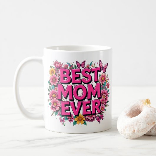 Beste moeder ooit citeren vlinders roze bloemen koffiemok (Met donut)