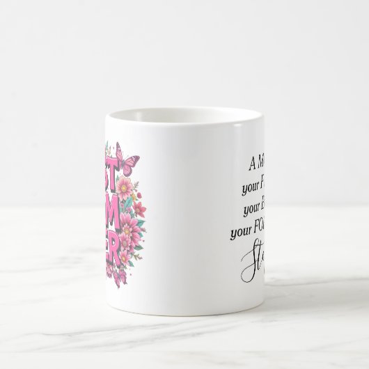 Beste moeder ooit citeren vlinders roze bloemen koffiemok (Center)