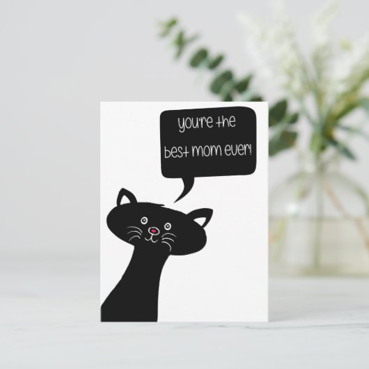 Beste moeder ooit! - Cute Black Cat Briefkaart (Staand voorkant)