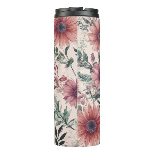 Beste Moeder Ooit donkerroze bloemen Thermosbeker (Achterkant)