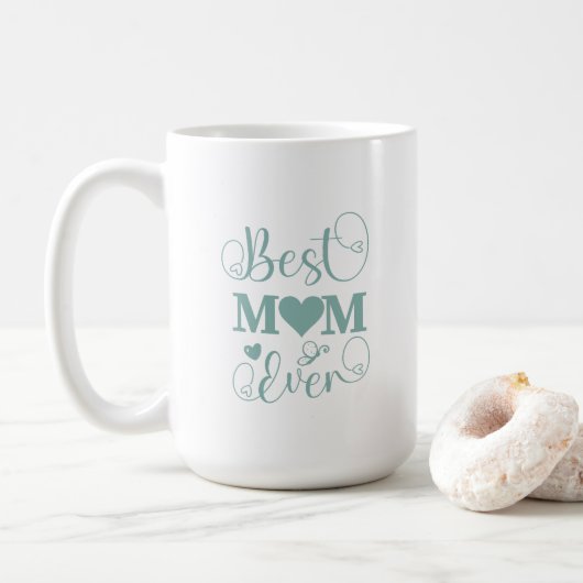"Beste Moeder Ooit" elegant blauwgroen script Koffiemok (Met donut)