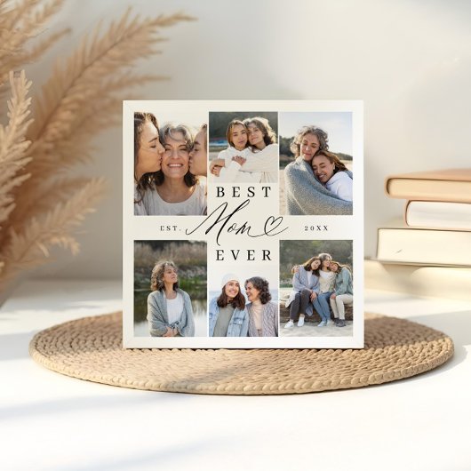 Beste moeder ooit Elegant Script Hart Fotocollage Fotoplaat