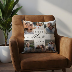 Beste moeder ooit Elegant Script Hart Fotocollage Kussen