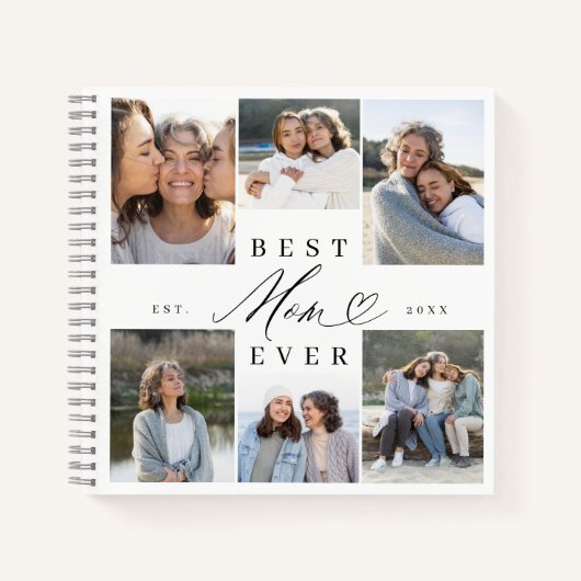 Beste moeder ooit Elegant Script Hart Fotocollage Notitieboek (Voorkant)