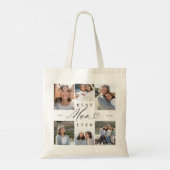 Beste moeder ooit Elegant Script Hart Fotocollage Tote Bag (Achterkant)
