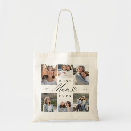 Beste moeder ooit Elegant Script Hart Fotocollage Tote Bag (Voorkant)