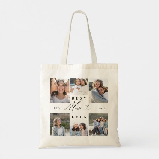 Beste moeder ooit Elegant Script Hart Fotocollage Tote Bag (Achterkant)