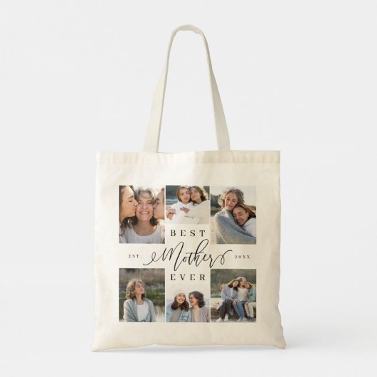 Beste moeder ooit Elegant Script Photo Collage Tote Bag (Achterkant)