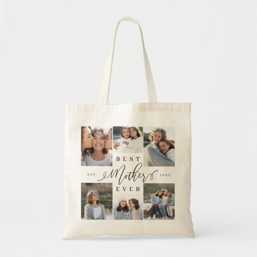 Beste moeder ooit Elegant Script Photo Collage Tote Bag (Voorkant)