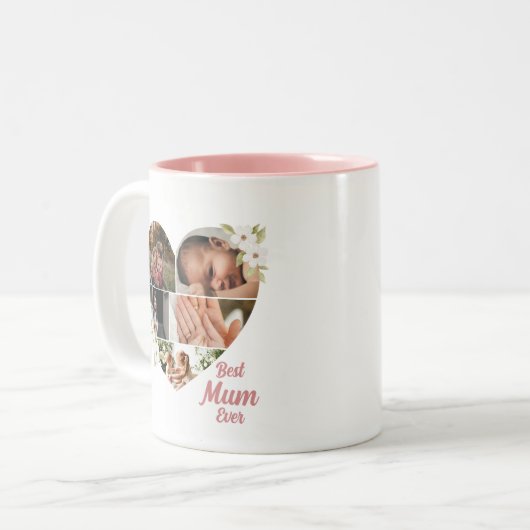 Beste moeder ooit Elegante Bloemen Hart Fotocollag Tweekleurige Koffiemok (Voorkant links)