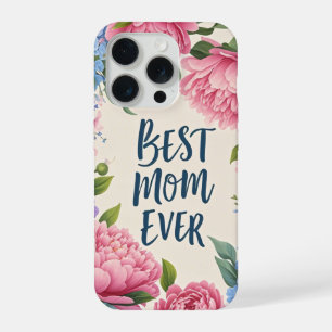 Beste moeder ooit Elegante pioen bloem Moederdag iPhone 15 Pro Case