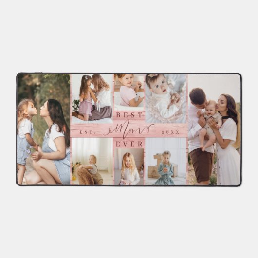 Beste moeder ooit familie foto collage roze houtne bureaumat (Voorkant)