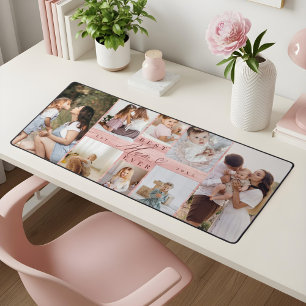 Beste moeder ooit familie foto collage roze houtne bureaumat