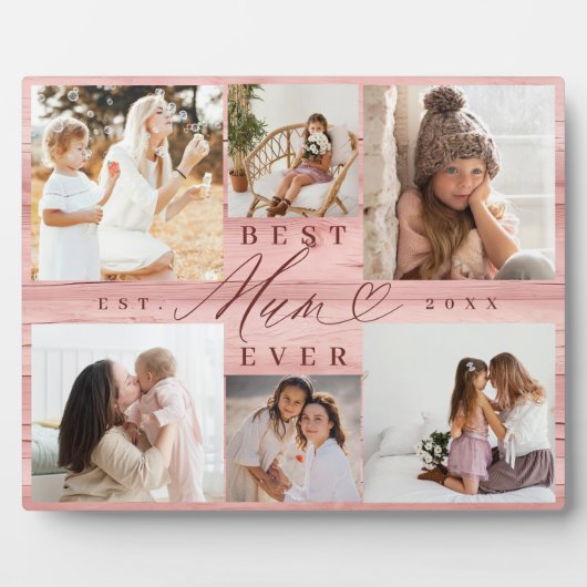 Beste moeder ooit familie foto collage roze houtne fotoplaat (Voorkant)