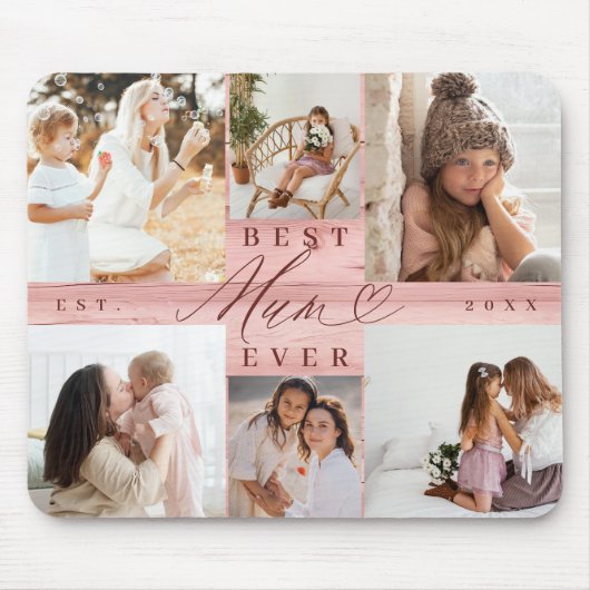 Beste moeder ooit familie foto collage roze houtne muismat (Voorkant)