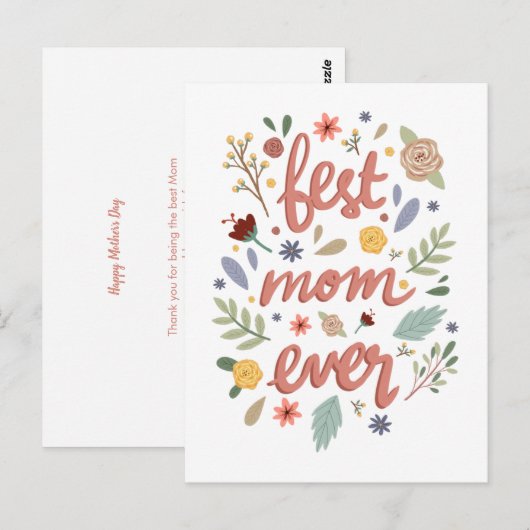 Beste moeder ooit Floral moederdag Briefkaart (Voorkant / Achterkant)