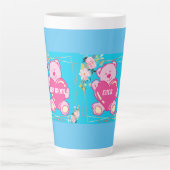 Beste Moeder Ooit Florida Roze Teddybeer Bloemblau Latte Mok (Voorkant)