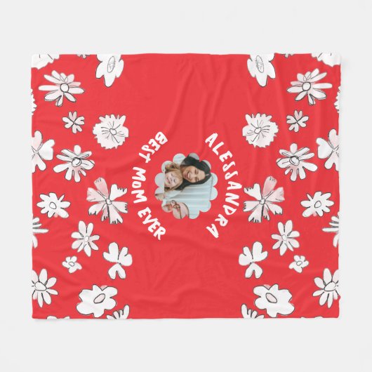 Beste moeder ooit foto bloemenmonogram schattig ro fleece deken (Voorkant (Horizontaal))
