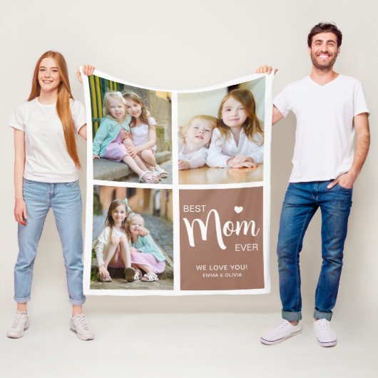 Beste moeder ooit foto collage bruin fleece deken (In situ)